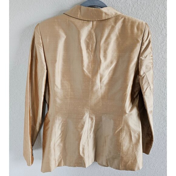 Linda Allard/Ellen Tracy SZ 10 100% Silk Shiny Tan Gold Blazer Designer Classic - Picture 2 of 13